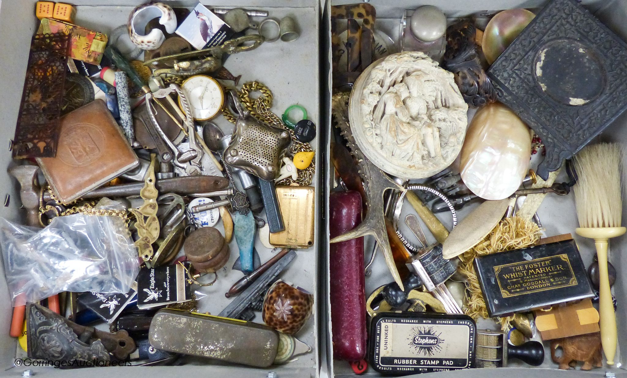 A quantity of mixed collectables including a ladies diamond set cocktail watch